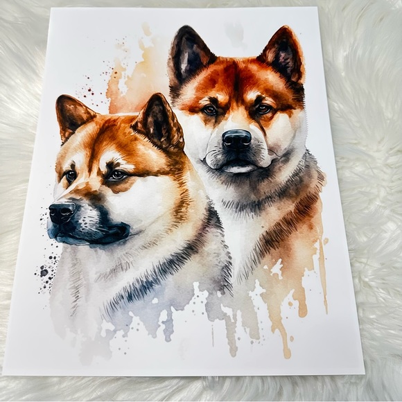 Watercolor American Akita Dogs Portrait Wall Art Illustration Print Unframed - Picture 10 of 10